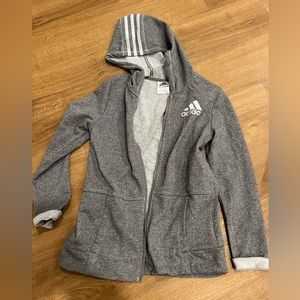 Girls Adidas Zip-up Hoodie, Grey/Silver Sparkles, Size: Large (12/14)